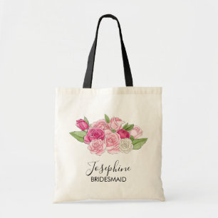 Watercolor Pink Roses Bridal Party Bridesmaid Tote Bag