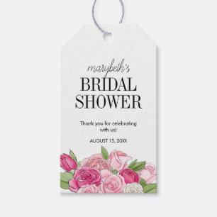 Watercolor Pink Roses Bridal Shower Gift Tag