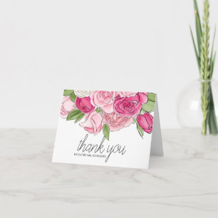 Watercolor Pink Roses Bridal Shower Thank You Card