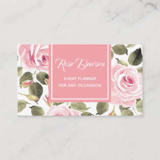 Watercolor Pink Roses Business Card