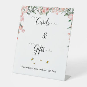 Watercolor Pink Roses & Butterflies Cards & Gifts Pedestal Sign