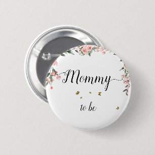 Watercolor Pink Roses & Butterflies Mummy-to-be 6 Cm Round Badge