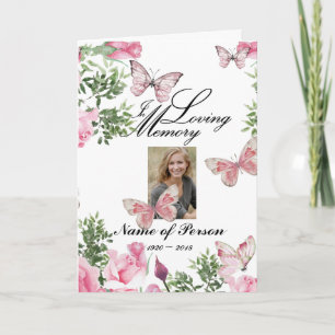 Watercolor Pink Roses & Butterfly Funeral Program Programme