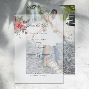 Watercolor Pink Roses & Calligraphy Save the Date Vellum Invitations