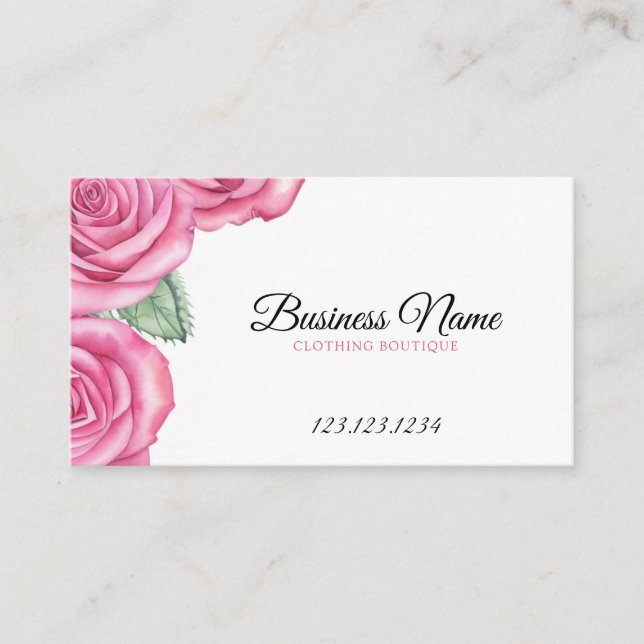 Watercolor Pink Roses Clothing Store Business Card (Front)