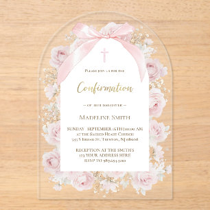 watercolor pink roses Confirmation Acrylic Invitations