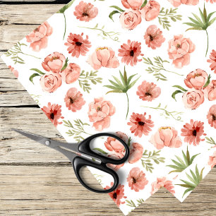watercolor pink roses, daisies tissue paper