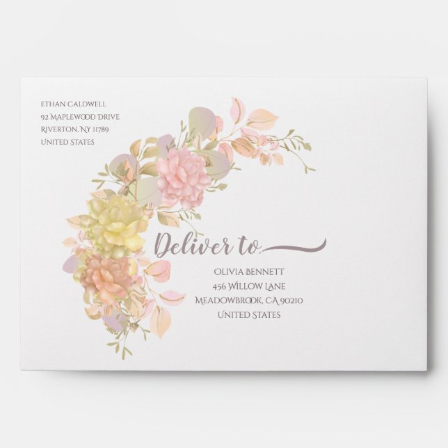 Watercolor Pink Roses Envelope (Front)