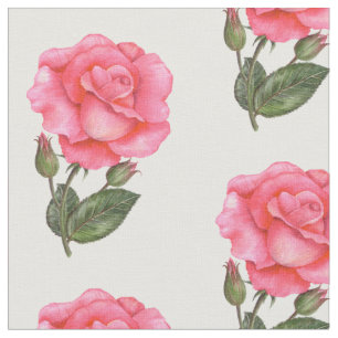 Watercolor Pink Roses Floral Art Fabric