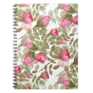 Watercolor pink roses flowers floral romantic prin notebook