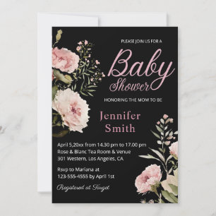 watercolor pink roses girl baby shower invitation