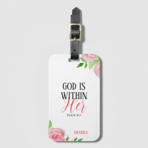Watercolor Pink Roses Girly Faith Luggage Tag