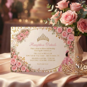 Watercolor Pink Roses Golden Butterfly Quinceañera Enclosure Card