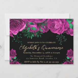 Watercolor Pink Roses Quinceanera Invitation