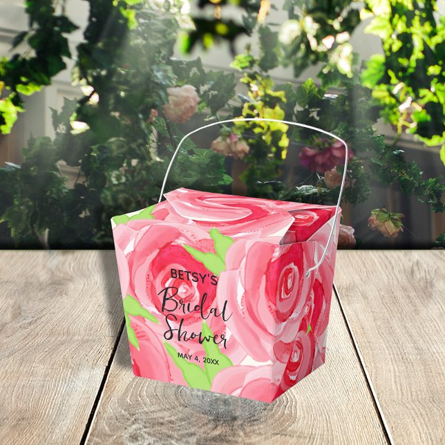 Watercolor Pink Roses Take Out Favour Box (2" x 2" x 2.75" takeout style favor boxes ready to personalize for your occasion.)