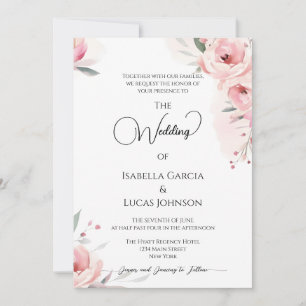 Watercolor Pink Roses Wedding Invitation
