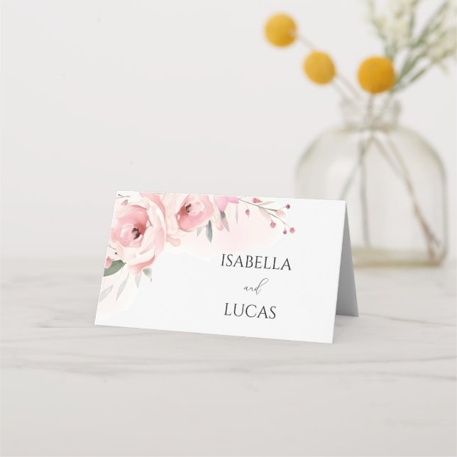 Watercolor Pink Roses Wedding  Place Card (Front)
