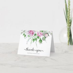 Watercolor Pink Roses Wedding Thank You Card