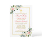 Watercolor Pink Roses White Floral First Communion