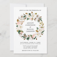 Watercolor Pink Roses White Magnolias Wreath