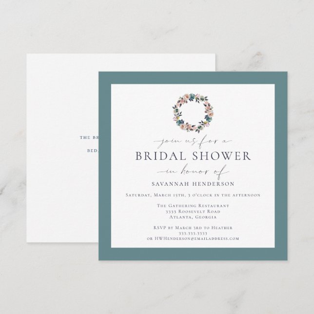 Watercolor Pink Sage Green  Wreath Bridal Shower Invitation (Front/Back)
