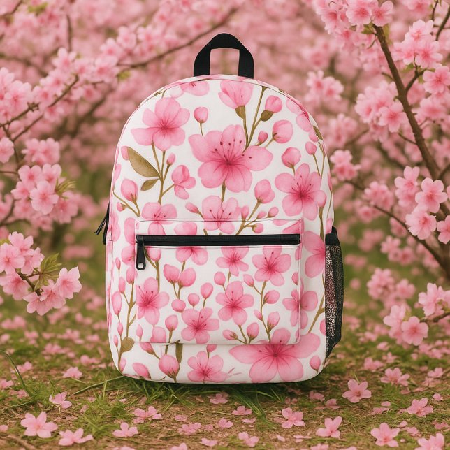 Watercolor Pink Sakura Flowers cherry blossom  Printed Backpack (Creator Uploaded)