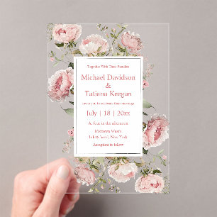  watercolor pink script floral bloom wedding  acrylic invitations