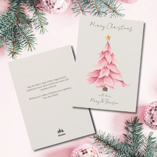 Watercolor Pink Script Non Photo Christmas Tree Holiday Card