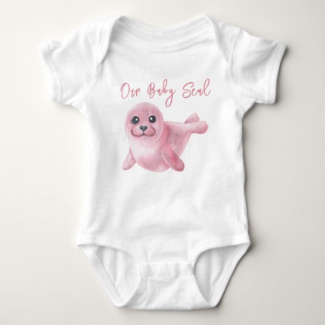 Watercolor Pink Seal Baby Bodysuit (Front)