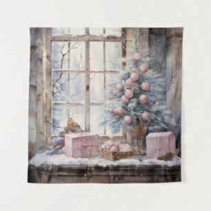 Watercolor Pink Shabby Chic Christmas Tapestry