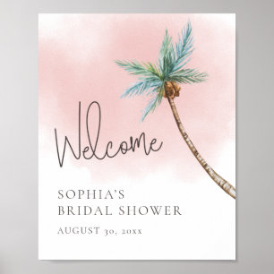 Watercolor Pink Sky Beach Welcome Poster