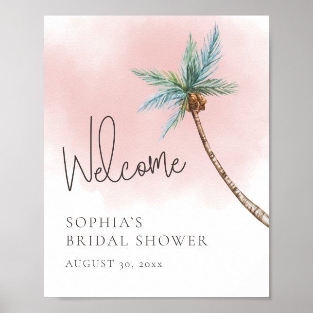 Watercolor Pink Sky Beach Welcome  Poster (Front)
