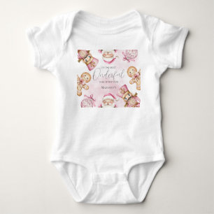 watercolor Pink snow 1st birthday Christmas Baby Bodysuit