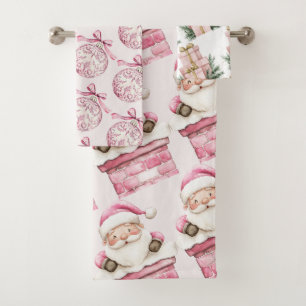 watercolor Pink snow 1st birthday Christmas Bath Towel Set