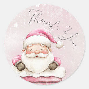 watercolor Pink snow 1st birthday Christmas Classic Round Sticker