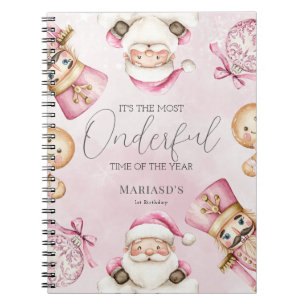 watercolor Pink snow 1st birthday Christmas  Notebook