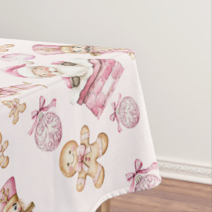 watercolor Pink snow 1st birthday Christmas  Tablecloth