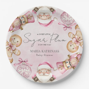 watercolor Pink snow Babyshower Christmas Paper Plate