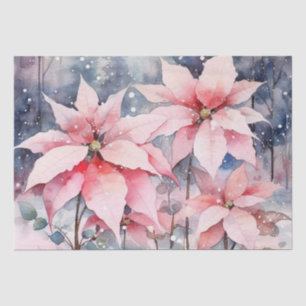 Watercolor Pink Snowy Poinsettia Flowers Tissue Paper