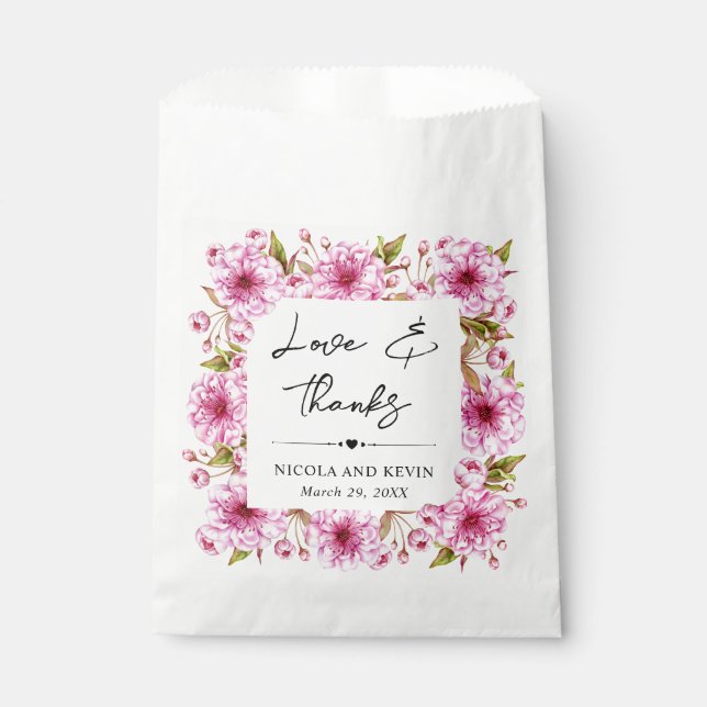 Watercolor Pink Spring Cherry Blossom Wedding Favour Bags (Front)