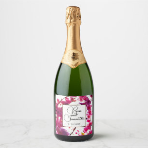 Watercolor pink spring floral   Flowering tree    Sparkling Wine Label