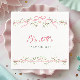 Watercolor Pink Spring Garden Baby Shower Napkin