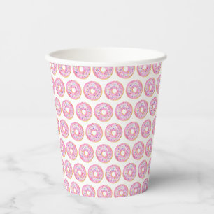 Watercolor Pink Sprinkle Donuts Pattern Birthday Paper Cups