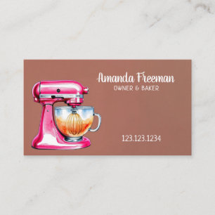 Watercolor Pink Stand Mixer Illustration Baking Business Card