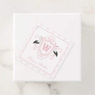 Watercolor Pink Stork Bow Monogram Crest Favour Tags