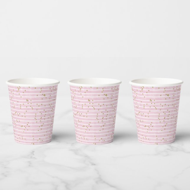 Watercolor Pink Stripe and Gold Polka Dot Paper Cups (Multi)