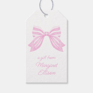 Watercolor Pink Striped Bow Gift Tags