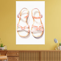 Watercolor Pink Striped Summer Sandals Art
