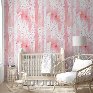 Watercolor Pink Stripes and Splatter Wallpaper