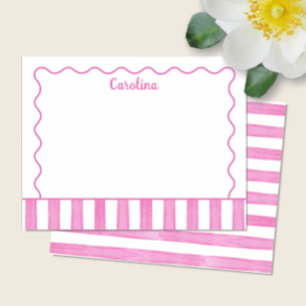 Watercolor Pink Stripes Cute Wavy Card